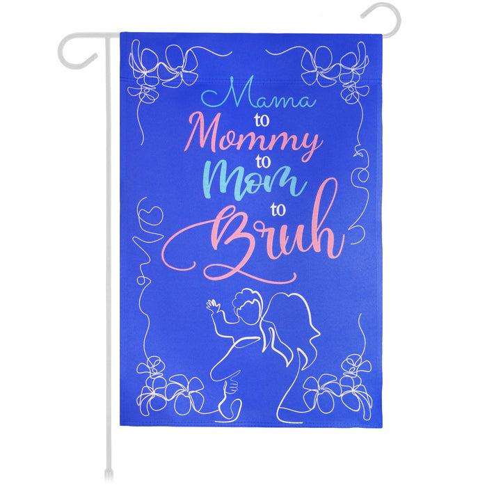 G128 Garden Flag Happy Mother's Day Decoration Mama to Mommy to Mom to Bruh Double Sided 12"x18" Blockout Fabric | Outdoor Seasonal Holiday Home Yard Decor