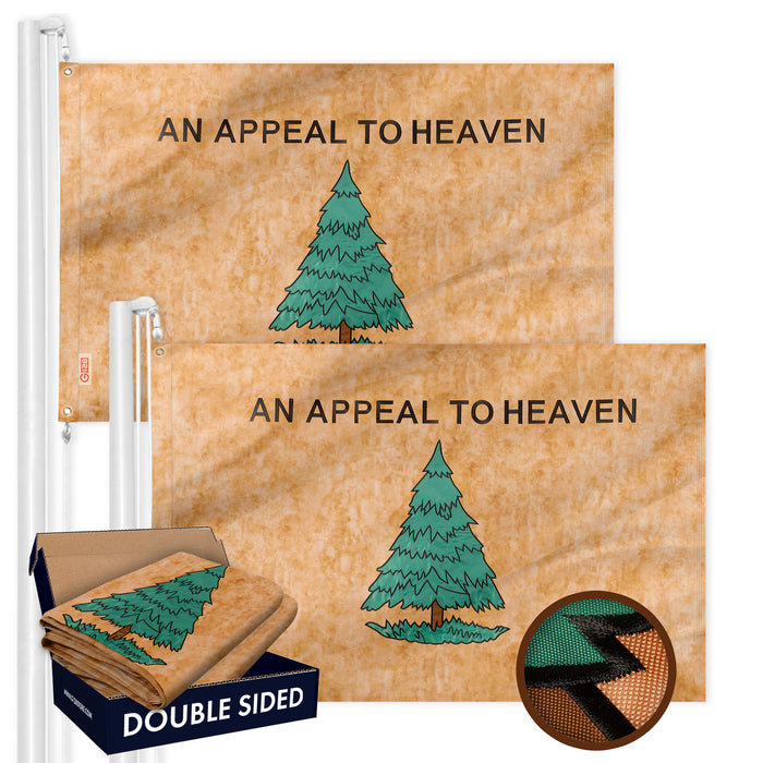 G128 2 Pack: An Appeal to Heaven Tea-Stained Flag | 3x5 Ft | Double ToughWeave Pro Series Double Sided Embroidered 420D Poly | Historical Flag, Embroidered Design, Brass Grommets, 2-ply