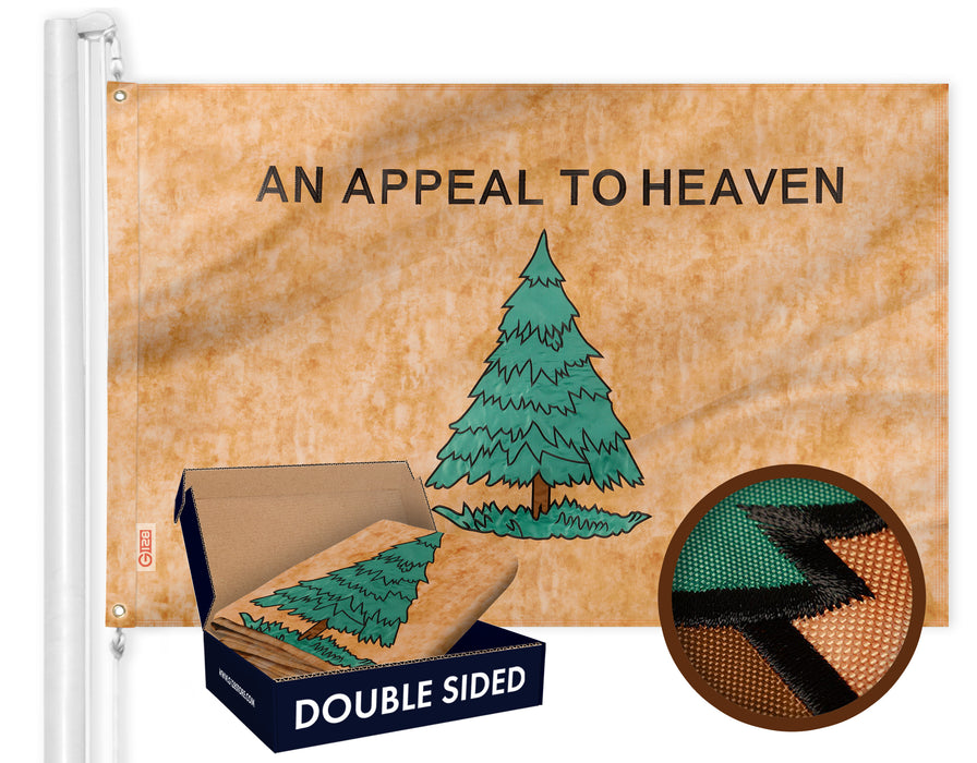 G128 An Appeal to Heaven Tea-Stained Flag | 3x5 Ft | Double ToughWeave Series Double Sided Embroidered 420D Polyester | Historical Flag, Embroidered Design, Indoor/Outdoor, Brass Grommets