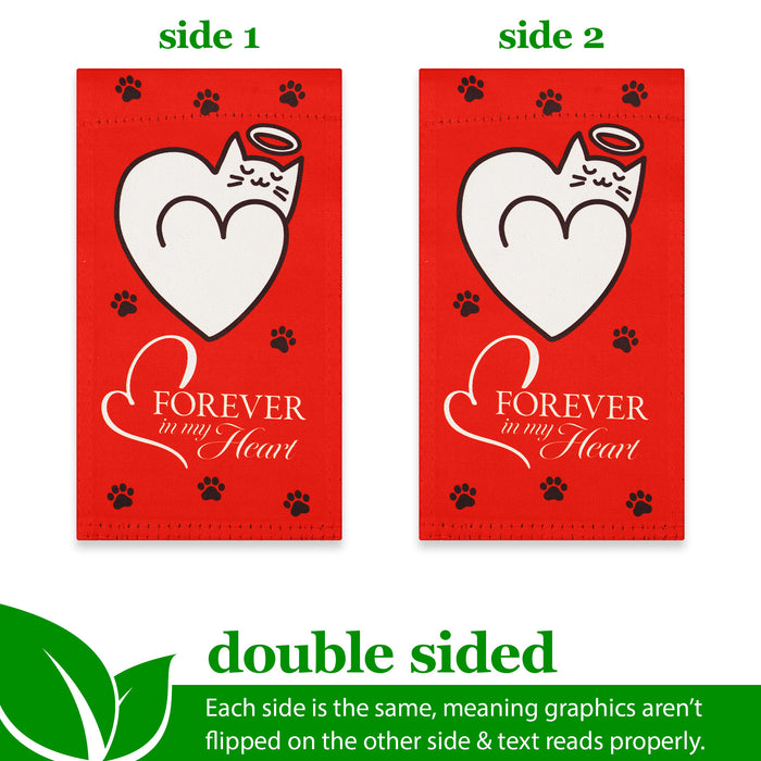 G128 Garden Flag & Stand Forever in My Heart Cozy Cat Memorial 4"x8" Blockout Fabric