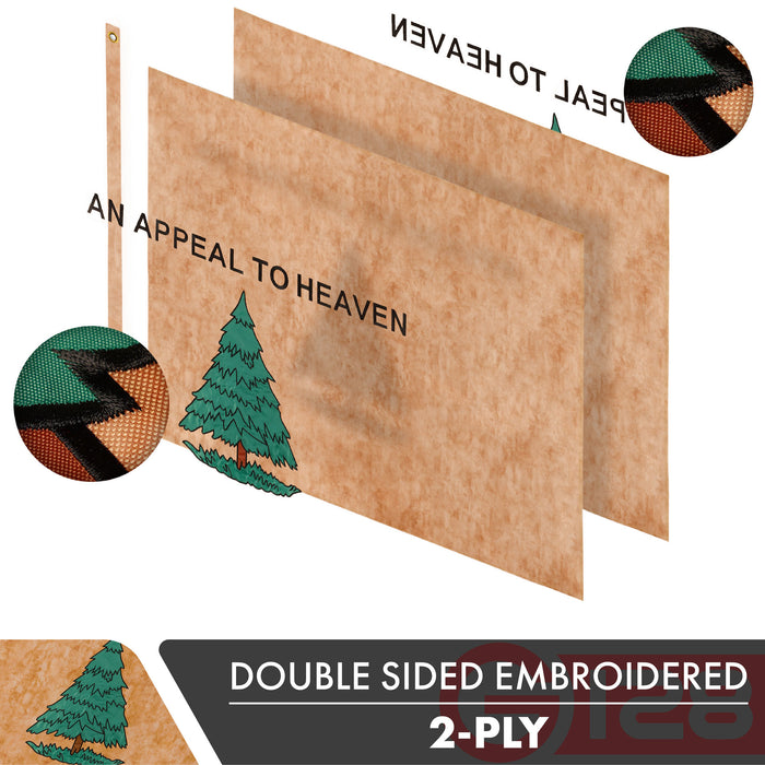 G128 3 Pack: An Appeal to Heaven Tea-Stained Flag | 3x5 Ft | Double ToughWeave Pro Series Double Sided Embroidered 420D Poly | Historical Flag, Embroidered Design, Brass Grommets, 2-ply