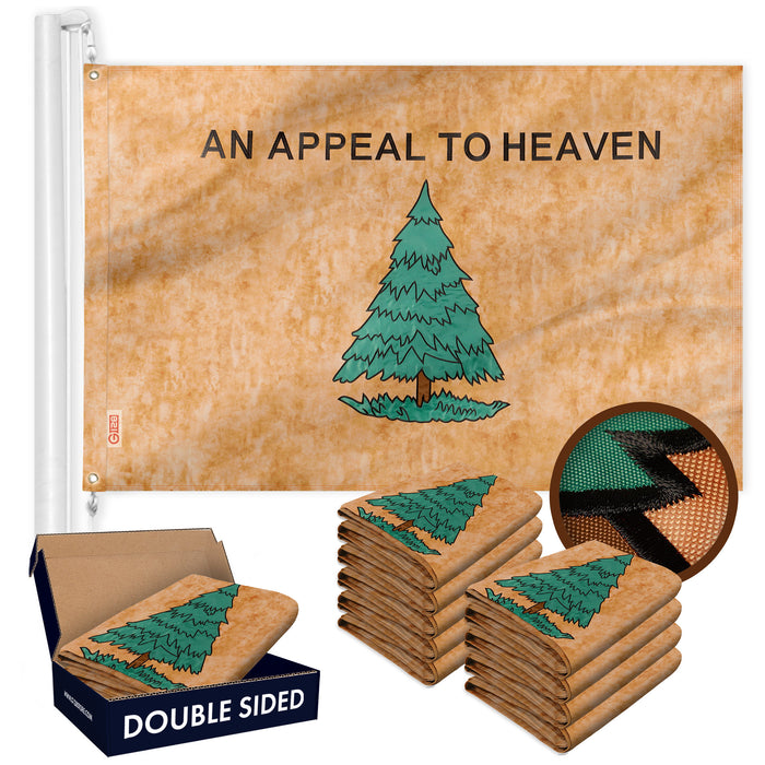 G128 10 Pack: An Appeal to Heaven Tea-Stained Flag | 3x5 Ft | Double ToughWeave Pro Series Double Sided Embroidered 420D Poly | Historical Flag, Embroidered Design, Brass Grommets, 2-ply