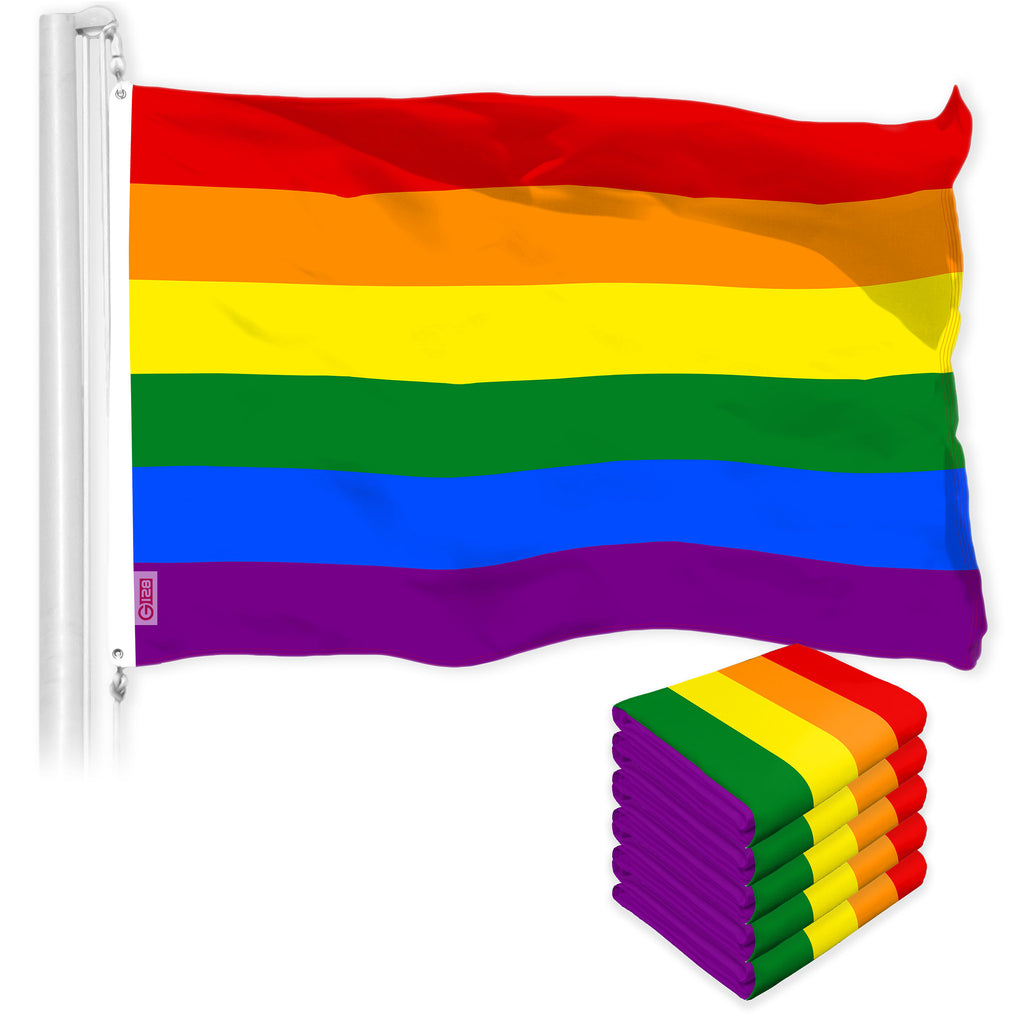 G128 5 Pack: LGBT Rainbow Pride Flag | 3x5 Ft | LiteWeave Pro