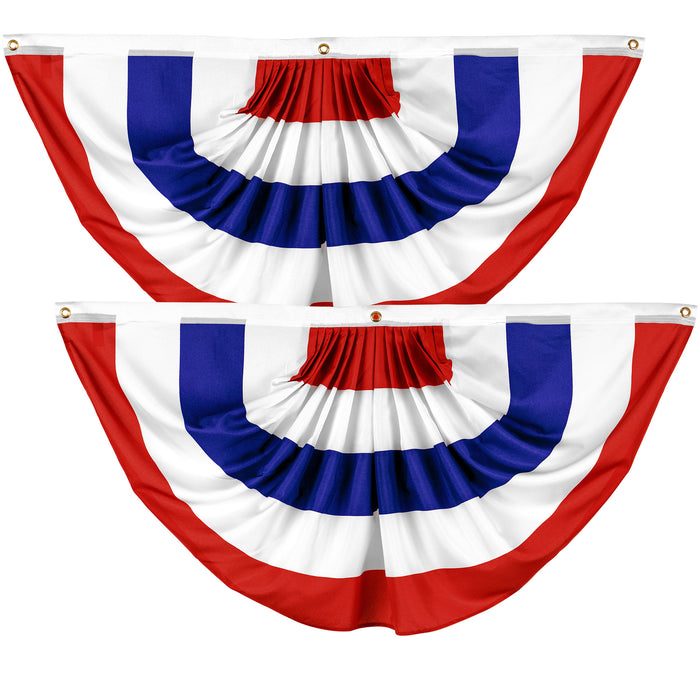 G128 2 Pack: American USA No Stars Pleated Fan Flag | 2x4 Ft | Printed 150D Polyester | Patriotic Decor, Indoor/Outdoor, Vibrant Colors, Brass Grommets, Thicker and More Durable Than 100D 75D