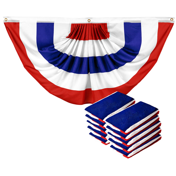 G128 10 Pack: American USA No Stars Pleated Fan Flag | 1.5x3 Ft | Printed 150D Polyester | Patriotic Decor, Indoor/Outdoor, Vibrant Colors, Brass Grommets, Thicker and More Durable Than 100D 75D