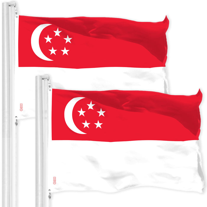 G128 2 Pack: Singapore Singaporean Flag | 3x5 Ft | LiteWeave Pro Series Printed 150D Polyester | Country Flag, Vibrant Colors, Brass Grommets, Thicker and More Durable Than 100D 75D Polyester