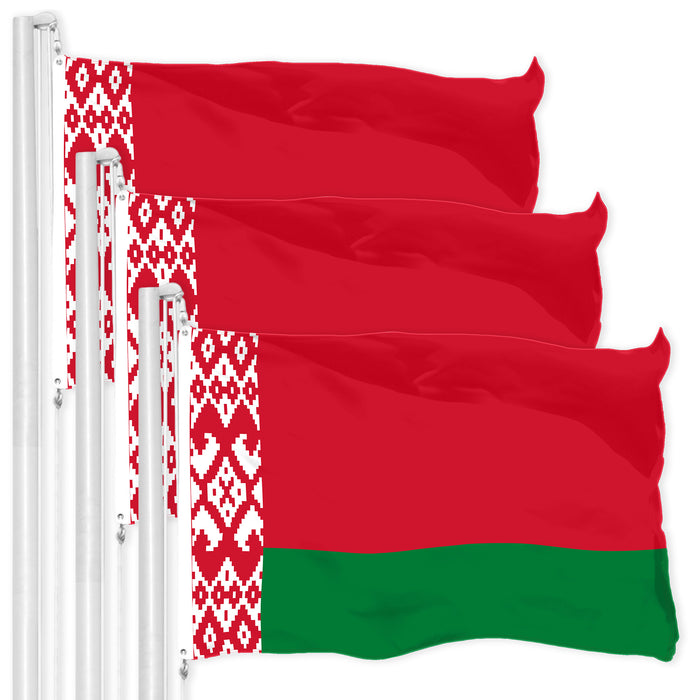 G128 3 Pack: Belarus Belarusian Flag | 3x5 Ft | LiteWeave Pro Series Printed 150D Polyester | Country Flag, Vibrant Colors, Brass Grommets, Thicker and More Durable Than 100D 75D Polyester