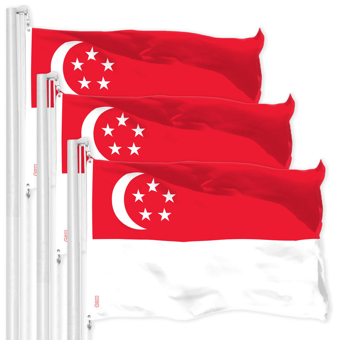 G128 3 Pack: Singapore Singaporean Flag | 3x5 Ft | LiteWeave Pro Series Printed 150D Polyester | Country Flag, Vibrant Colors, Brass Grommets, Thicker and More Durable Than 100D 75D Polyester