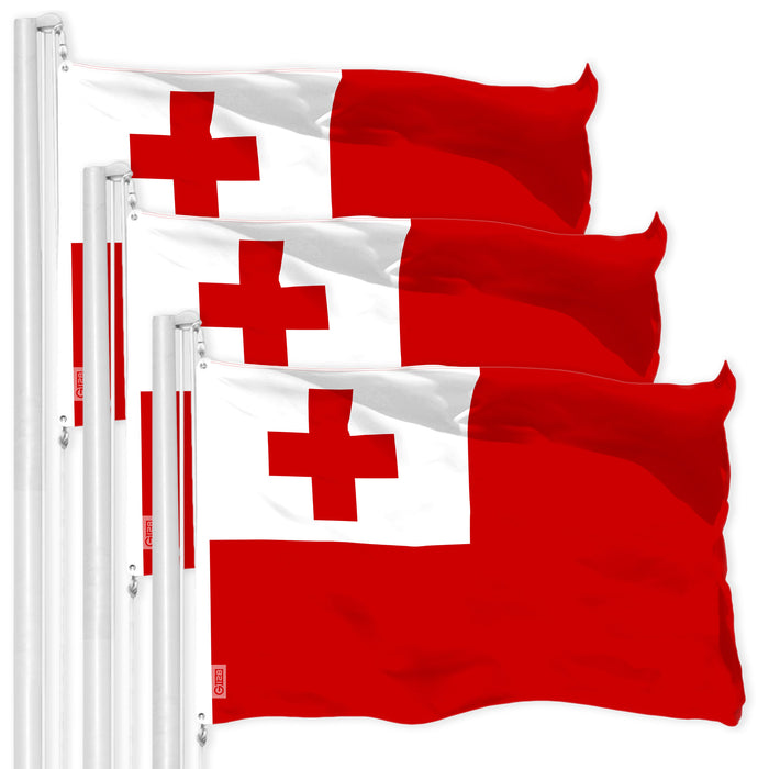 G128 3 Pack: Tonga Tongan Flag | 3x5 Ft | LiteWeave Pro Series Printed 150D Polyester | Country Flag, Indoor/Outdoor, Vibrant Colors, Brass Grommets, Thicker and More Durable Than 100D 75D Polyester