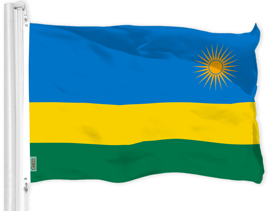 G128 Rwanda Rwandan Flag | 3x5 Ft | LiteWeave Pro Series Printed 150D Polyester | Country Flag, Indoor/Outdoor, Vibrant Colors, Brass Grommets, Thicker and More Durable Than 100D 75D Polyester