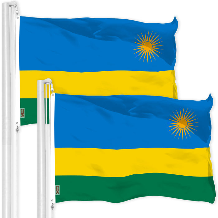G128 2 Pack: Rwanda Rwandan Flag | 3x5 Ft | LiteWeave Pro Series Printed 150D Polyester | Country Flag, Indoor/Outdoor, Vibrant Colors, Brass Grommets, Thicker and More Durable Than 100D 75D Polyester
