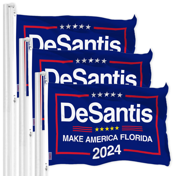 G128 3 Pack: DeSantis Election Make America Florida Flag | 3x5 Ft | LiteWeave Pro Printed 150D Polyester | Election Flag, Vibrant Colors, Brass Grommets, Thicker and More Durable Than 100D 75D Poly