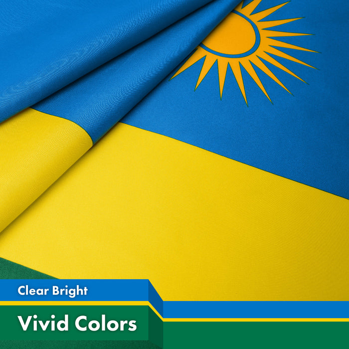 G128 2 Pack: Rwanda Rwandan Flag | 3x5 Ft | LiteWeave Pro Series Printed 150D Polyester | Country Flag, Indoor/Outdoor, Vibrant Colors, Brass Grommets, Thicker and More Durable Than 100D 75D Polyester