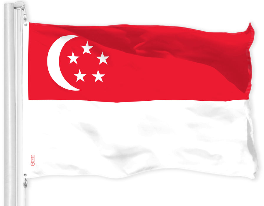 G128 Singapore Singaporean Flag | 3x5 Ft | LiteWeave Pro Series Printed 150D Polyester | Country Flag, Indoor/Outdoor, Vibrant Colors, Brass Grommets, Thicker and More Durable Than 100D 75D Polyester