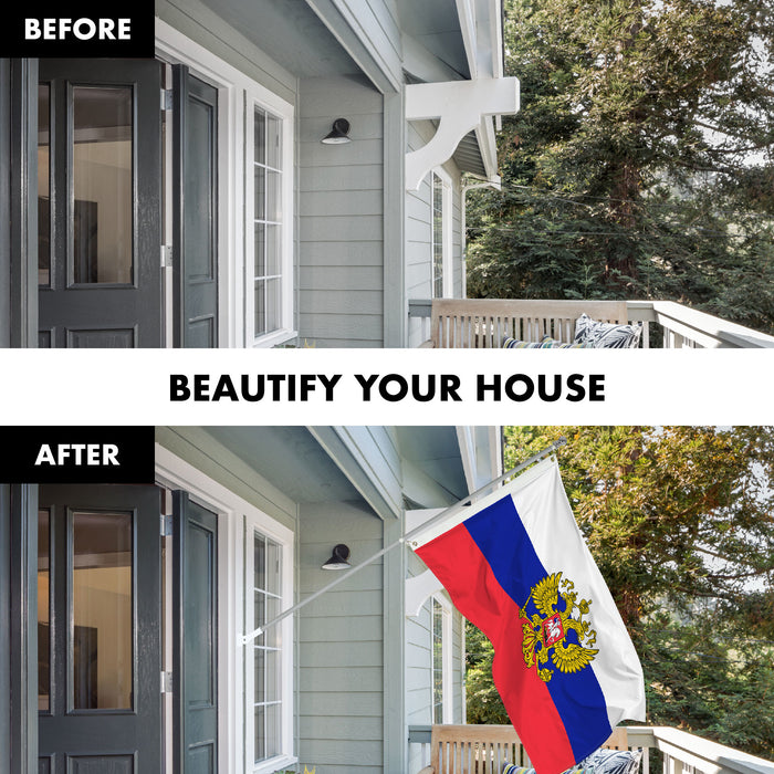 G128 Combo Pack: 6 Ft Tangle Free Aluminum Spinning Flagpole (Silver) & Russia Russian Ensign Flag 3x5 Ft, LiteWeave Pro Series Printed 150D Polyester | Pole with Flag Included