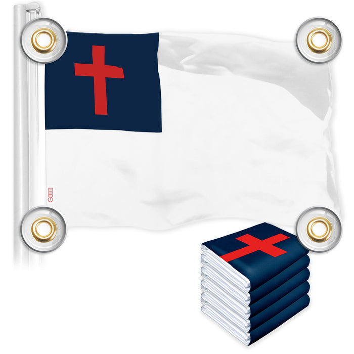 G128 5 Pack: Christian Flag | 3x5 Ft | LiteWeave Pro Series Printed 150D Polyester, 4 Corner Brass Grommets | Religious Flag, Vibrant Colors, Perfect For Balcony, More Durable Than 100D 75D Polyester