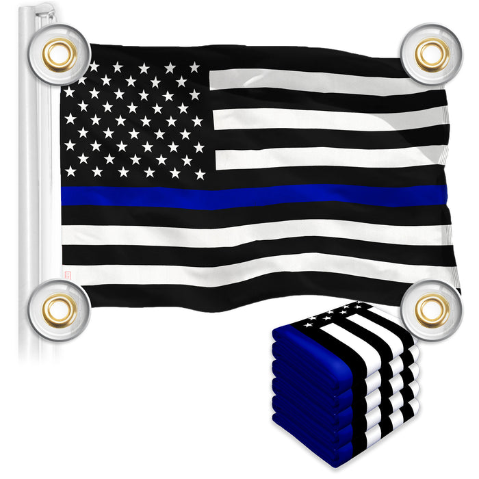 G128 5 Pack: Thin Blue Line Flag | 3x5 Ft | LiteWeave Pro Series Printed 150D Polyester, 4 Corner Brass Grommets | Duty and Honor Flag, Vibrant Colors, More Durable Than 100D 75D Polyester