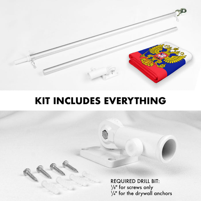 G128 Combo Pack: 6 Ft Tangle Free Aluminum Spinning Flagpole (Silver) & Russia Russian Ensign Flag 3x5 Ft, LiteWeave Pro Series Printed 150D Polyester | Pole with Flag Included