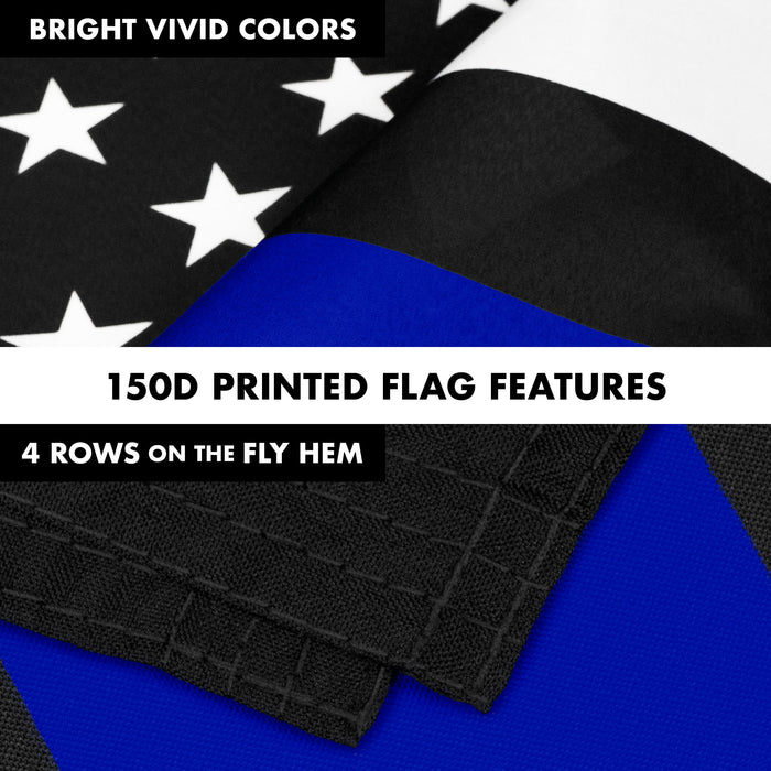 G128 Combo Pack: 6 Ft Tangle Free Aluminum Spinning Flagpole (Black) & Thin Blue Line Flag 3x5 Ft, LiteWeave Pro Series Printed 150D Polyester, 4 Corner Brass Grommets | Pole with Flag Included