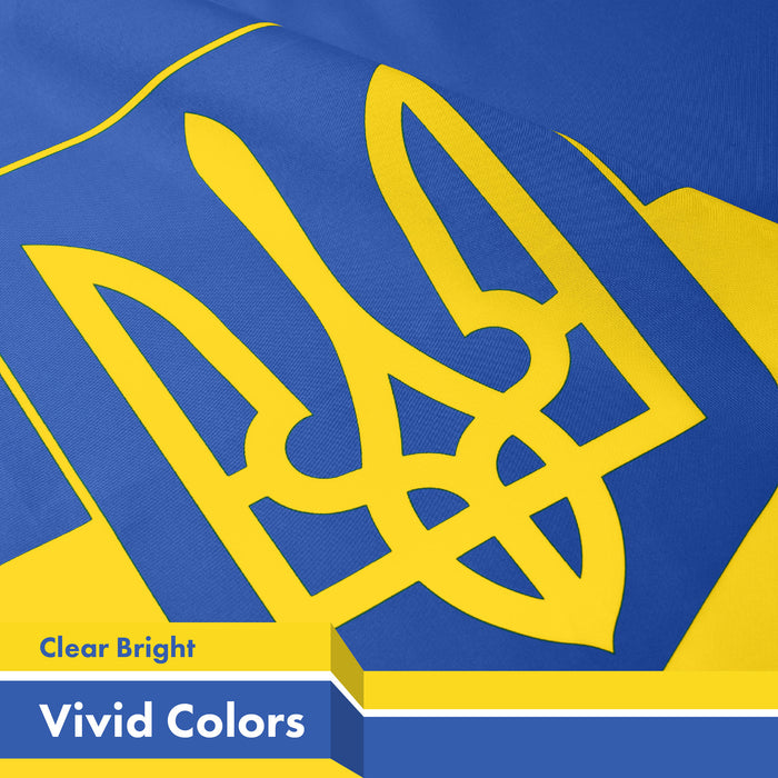 G128 Ukraine Ukrainian Coat of Arms Flag | 3x5 Ft | LiteWeave Pro Series Printed 150D Polyester, 4 Corner Brass Grommets | Country Flag, Perfect For Balcony, More Durable Than 100D 75D Polyester