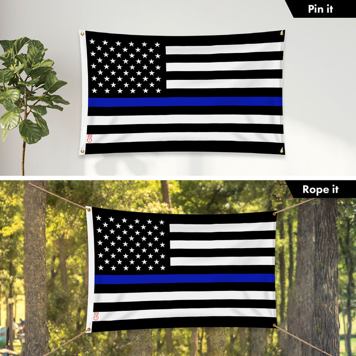 G128 Thin Blue Line Flag | 3x5Ft | LiteWeave Pro Series Printed 150D Polyester, 4 Corner Brass Grommets | Duty and Honor Flag, Vibrant Colors, Perfect For Balcony, More Durable Than 100D 75D Polyester