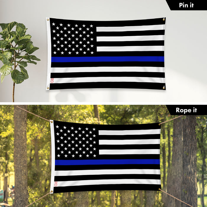 G128 3 Pack: Thin Blue Line Flag | 3x5 Ft | LiteWeave Pro Series Printed 150D Polyester, 4 Corner Brass Grommets | Duty and Honor Flag, Vibrant Colors, More Durable Than 100D 75D Polyester