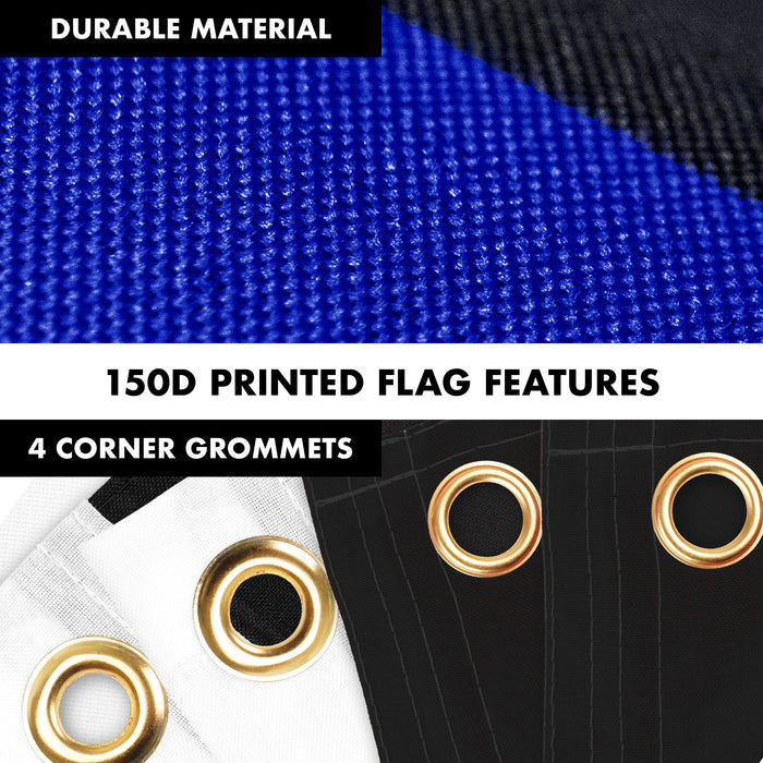 G128 Combo Pack: 6 Ft Tangle Free Aluminum Spinning Flagpole (Black) & Thin Blue Line Flag 3x5 Ft, LiteWeave Pro Series Printed 150D Polyester, 4 Corner Brass Grommets | Pole with Flag Included