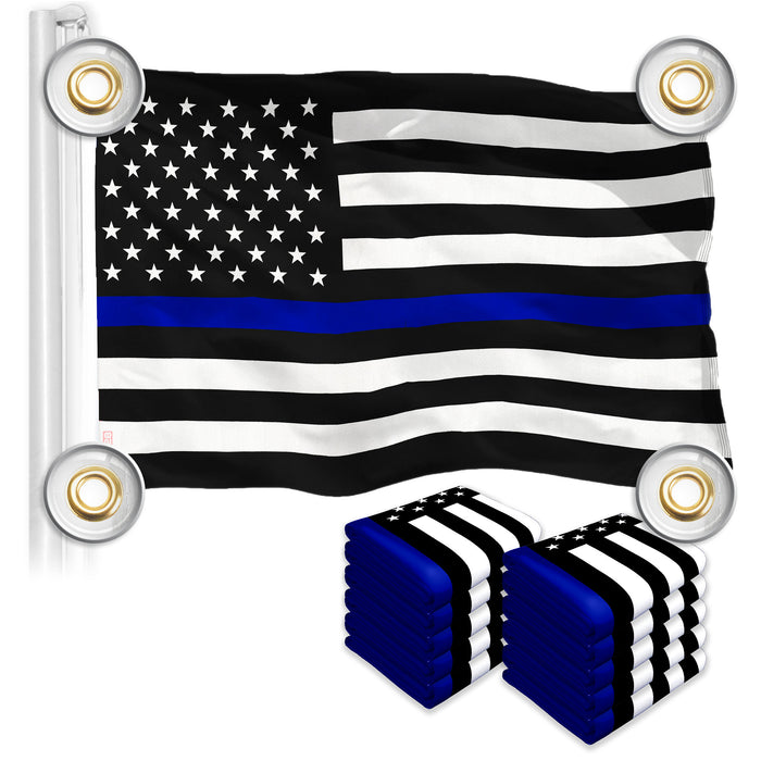 G128 10 Pack: Thin Blue Line Flag | 3x5 Ft | LiteWeave Pro Series Printed 150D Polyester, 4 Corner Brass Grommets | Duty and Honor Flag, Vibrant Colors, More Durable Than 100D 75D Polyester