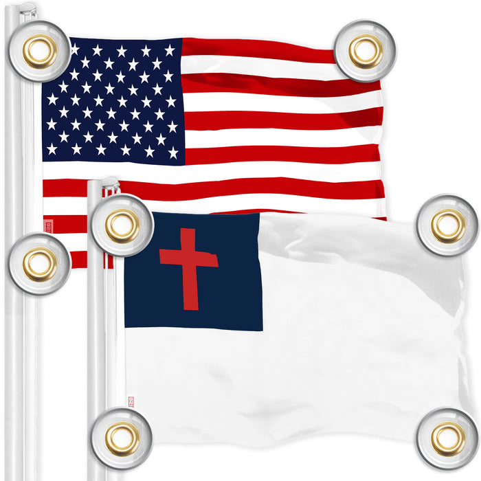 G128 Combo Pack: American USA Flag 3x5 Ft & Christian Flag 3x5 Ft | Both LiteWeave Pro Series Printed 150D Polyester, 4 Corner Brass Grommets, Perfect For Balcony/Wall