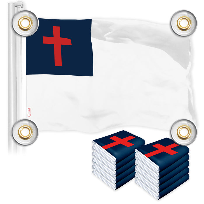 G128 10 Pack: Christian Flag | 3x5 Ft | LiteWeave Pro Series Printed 150D Polyester, 4 Corner Brass Grommets | Religious Flag, Vibrant Colors, Perfect For Balcony, More Durable Than 100D 75D Polyester