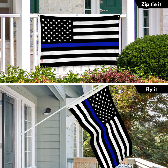 G128 Thin Blue Line Flag | 3x5Ft | LiteWeave Pro Series Printed 150D Polyester, 4 Corner Brass Grommets | Duty and Honor Flag, Vibrant Colors, Perfect For Balcony, More Durable Than 100D 75D Polyester