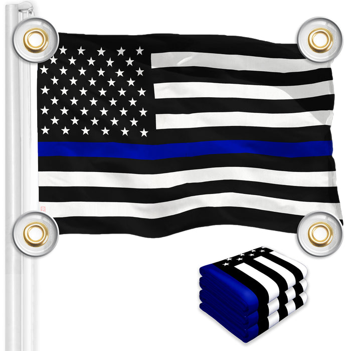 G128 3 Pack: Thin Blue Line Flag | 3x5 Ft | LiteWeave Pro Series Printed 150D Polyester, 4 Corner Brass Grommets | Duty and Honor Flag, Vibrant Colors, More Durable Than 100D 75D Polyester