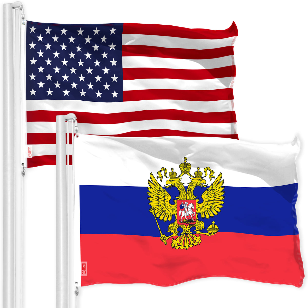 G128 Combo Pack: American USA Flag 3x5 Ft & Russia Russian Ensign
