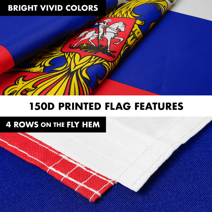 G128 Combo Pack: 6 Ft Tangle Free Aluminum Spinning Flagpole (White) & Russia Russian Ensign Flag 3x5 Ft, LiteWeave Pro Series Printed 150D Polyester | Pole with Flag Included