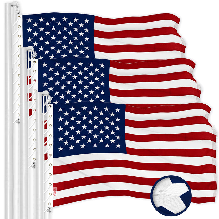 G128 3 Pack: American USA Flag | 30x50 Ft | ToughWeave Series Embroidered 600D Polyester | Country Flag, Embroidered Stars, Sewn Stripes, Indoor/Outdoor, Brass Grommets