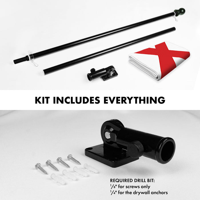 G128 Combo Pack: 6 Ft Tangle Free Aluminum Spinning Flagpole (Black) & Alabama AL  3x5 Ft, ToughWeave Series Embroidered 300D Polyester | Pole with Flag Included