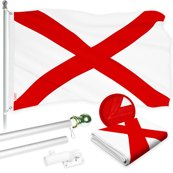 G128 Combo Pack: 6 Ft Tangle Free Aluminum Spinning Flagpole (Silver) & Alabama AL  3x5 Ft, ToughWeave Series Embroidered 300D Polyester | Pole with Flag Included