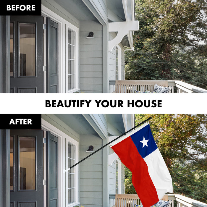 G128 Combo Pack: 6 Ft Tangle Free Aluminum Spinning Flagpole (Black) & Chile Chilean Flag 3x5 Ft, ToughWeave Series Embroidered 300D Polyester | Pole with Flag Included