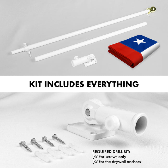 G128 Combo Pack: 6 Ft Tangle Free Aluminum Spinning Flagpole (White) & Chile Chilean Flag 3x5 Ft, ToughWeave Series Embroidered 300D Polyester | Pole with Flag Included