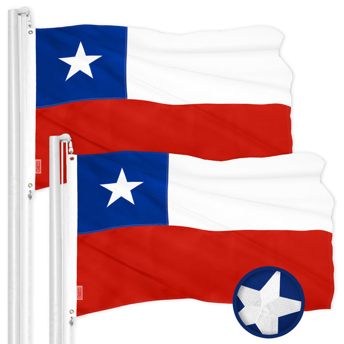 G128 2 Pack: Chile Chilean Flag | 3x5 Ft | ToughWeave Series Embroidered 300D Polyester | Country Flag, Embroidered Design, Indoor/Outdoor, Brass Grommets