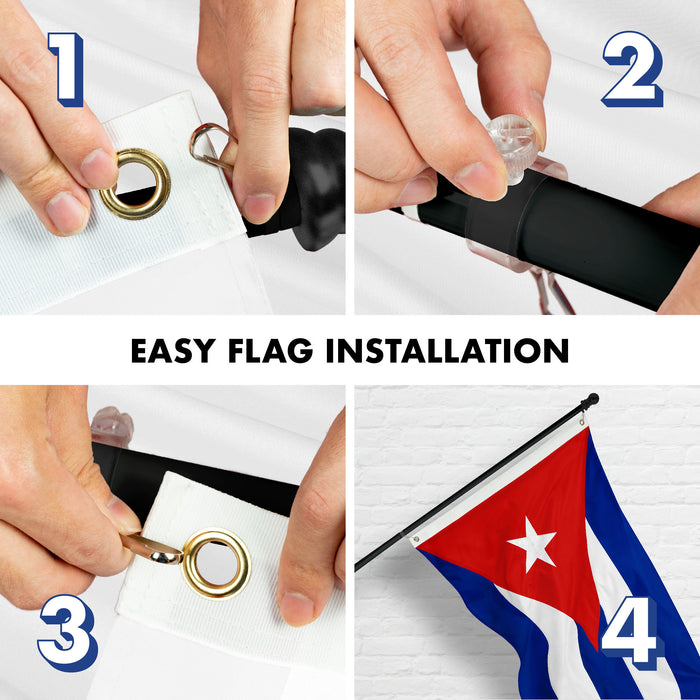 G128 Combo Pack: 6 Ft Tangle Free Aluminum Spinning Flagpole (Black) & Cuba Cuban Flag 3x5 Ft, ToughWeave Series Embroidered 300D Polyester | Pole with Flag Included