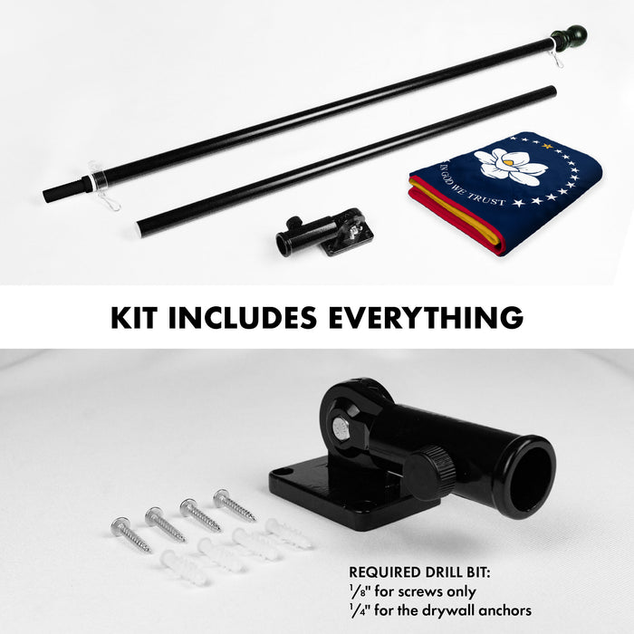 G128 Combo Pack: 6 Ft Tangle Free Aluminum Spinning Flagpole (Black) & Mississippi 2020 MS  3x5 Ft, ToughWeave Series Embroidered 300D Polyester | Pole with Flag Included