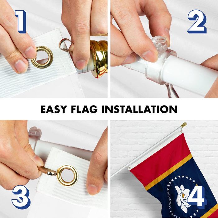 G128 Combo Pack: 6 Ft Tangle Free Aluminum Spinning Flagpole (White) & Mississippi 2020 MS  3x5 Ft, ToughWeave Series Embroidered 300D Polyester | Pole with Flag Included