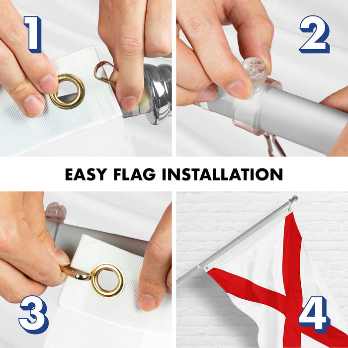 G128 Combo Pack: 6 Ft Tangle Free Aluminum Spinning Flagpole (Silver) & Alabama AL  3x5 Ft, ToughWeave Series Embroidered 300D Polyester | Pole with Flag Included