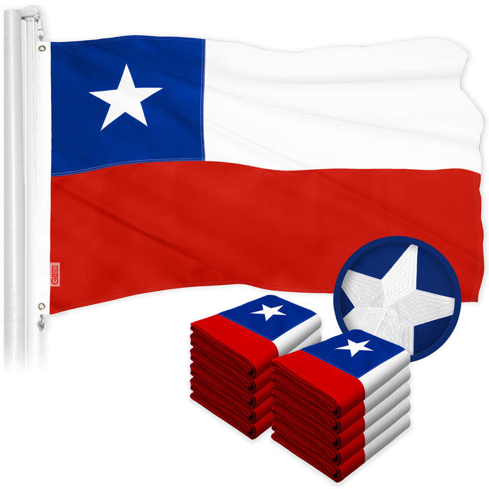 G128 10 Pack: Chile Chilean Flag | 3x5 Ft | ToughWeave Series Embroidered 300D Polyester | Country Flag, Embroidered Design, Indoor/Outdoor, Brass Grommets