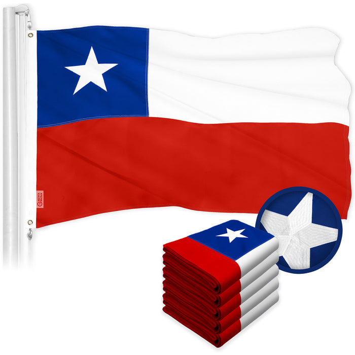 G128 5 Pack: Chile Chilean Flag | 3x5 Ft | ToughWeave Series Embroidered 300D Polyester | Country Flag, Embroidered Design, Indoor/Outdoor, Brass Grommets