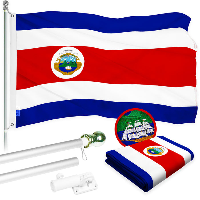 G128 Combo Pack: 6 Ft Tangle Free Aluminum Spinning Flagpole (Silver) & Costa Rica Costa Rican Flag 3x5 Ft, ToughWeave Series Embroidered 300D Polyester | Pole with Flag Included