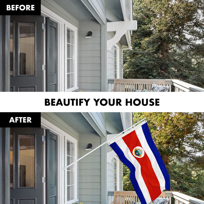 G128 Combo Pack: 6 Ft Tangle Free Aluminum Spinning Flagpole (White) & Costa Rica Costa Rican Flag 3x5 Ft, ToughWeave Series Embroidered 300D Polyester | Pole with Flag Included