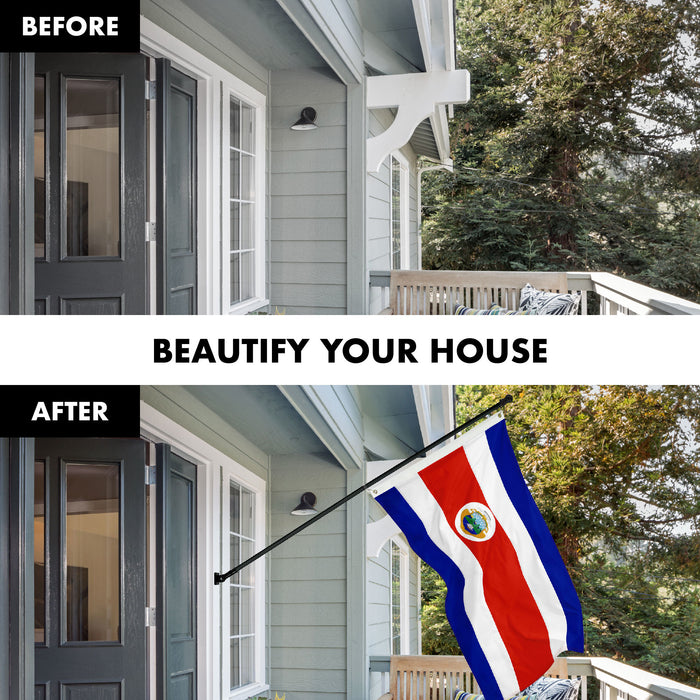 G128 Combo Pack: 6 Ft Tangle Free Aluminum Spinning Flagpole (Black) & Costa Rica Costa Rican Flag 3x5 Ft, ToughWeave Series Embroidered 300D Polyester | Pole with Flag Included