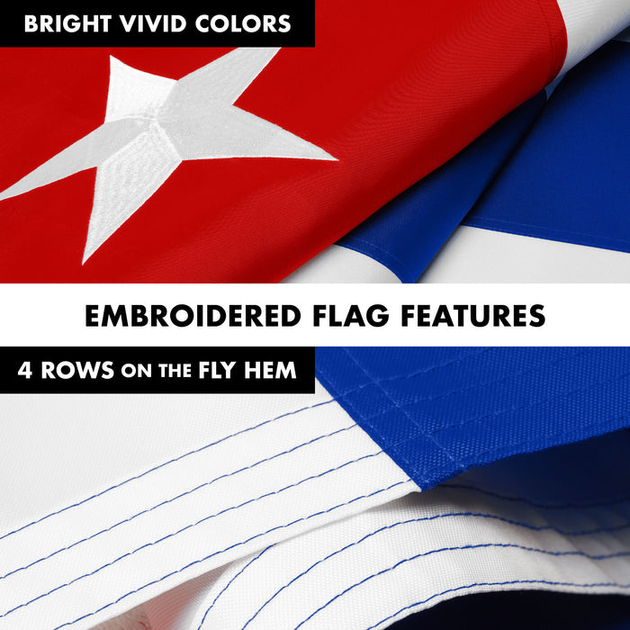 G128 Combo Pack: 6 Ft Tangle Free Aluminum Spinning Flagpole (White) & Cuba Cuban Flag 3x5 Ft, ToughWeave Series Embroidered 300D Polyester | Pole with Flag Included